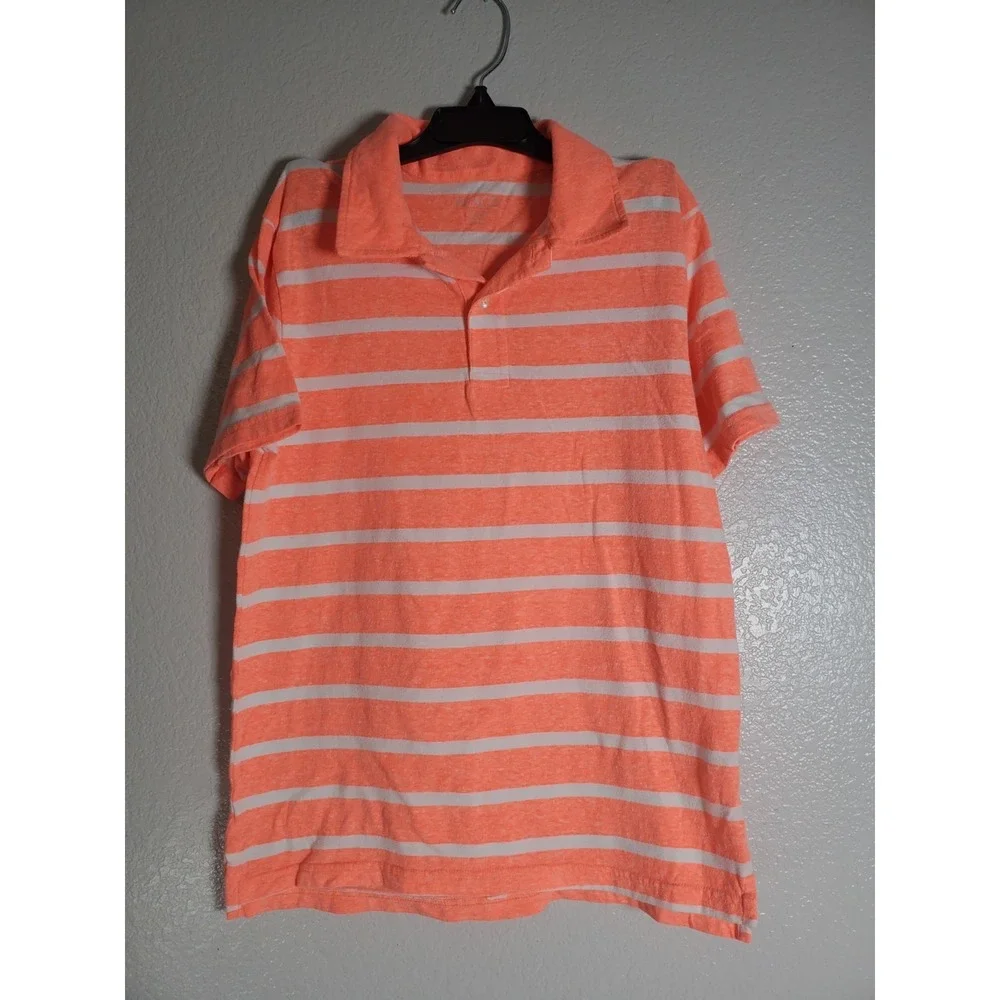 The Children's Place Boys Polo Shirt Orange White Striped Short Sleeve Size L‎